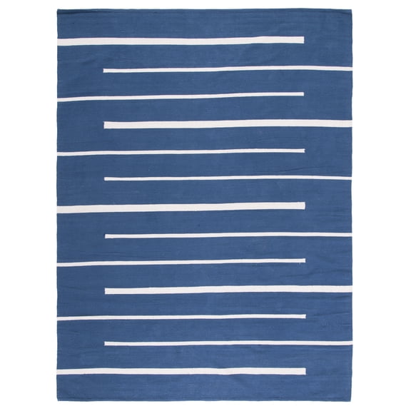 SAFAVIEH Montauk Oswald Geometric Striped Cotton Area Rug, Navy/Ivory, 8' x 10'