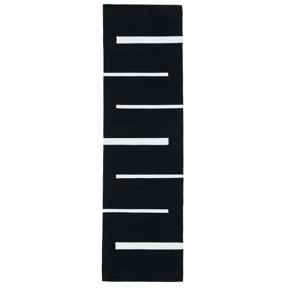 SAFAVIEH Montauk Oswald Geometric Striped Cotton Runner Rug, Black/Ivory, 2'3" x 14'