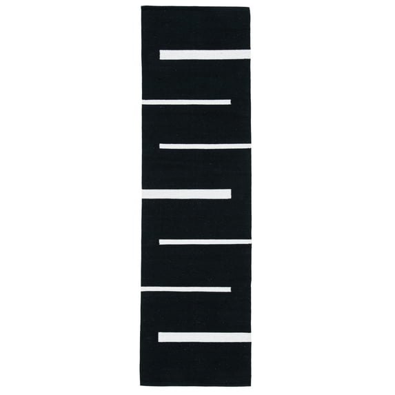 SAFAVIEH Montauk Oswald Geometric Striped Cotton Runner Rug, Black/Ivory, 2'3" x 8'