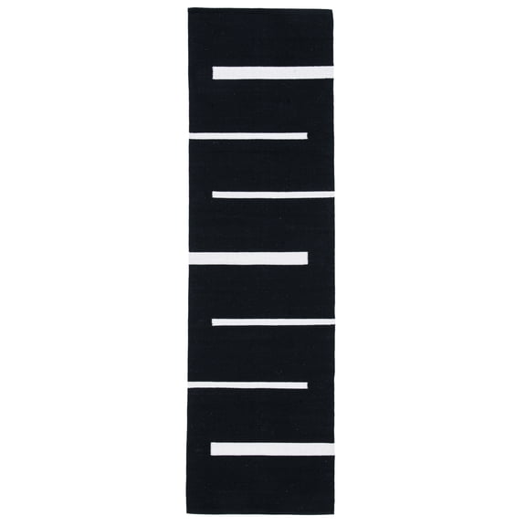 SAFAVIEH Montauk Oswald Geometric Striped Cotton Runner Rug, Black/Ivory, 2'3" x 8'