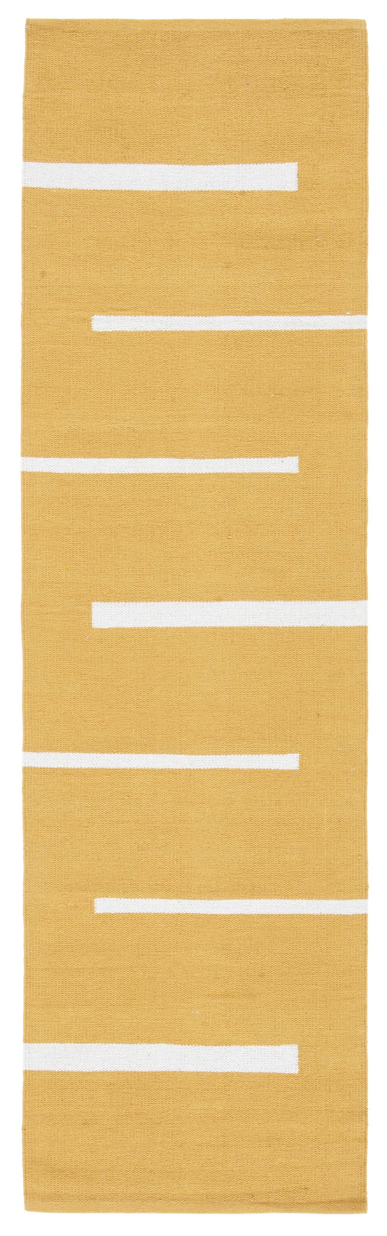 Gold and Ivory Handwoven Cotton Runner Rug, 2'3" x 8'