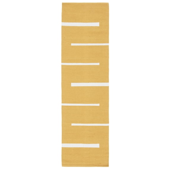 SAFAVIEH Montauk Oswald Geometric Striped Cotton Runner Rug, Gold/Ivory, 2'3" x 8'