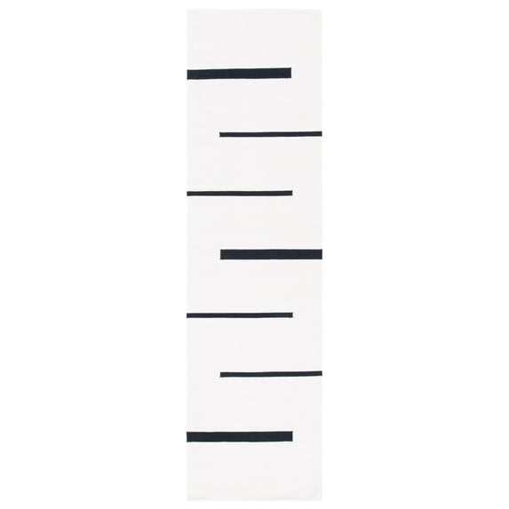 SAFAVIEH Montauk Oswald Geometric Striped Cotton Runner Rug, Ivory/Black, 2'3" x 8'