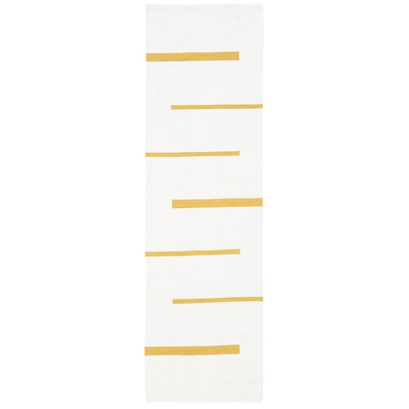 SAFAVIEH Montauk Oswald Geometric Striped Cotton Runner Rug, Ivory/Gold, 2'3" x 8'