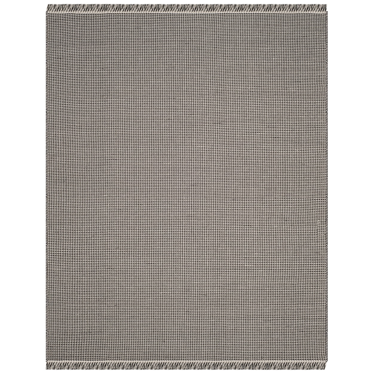 Ivory and Black Geometric Cotton Flat Weave Rug, 5' x 8'