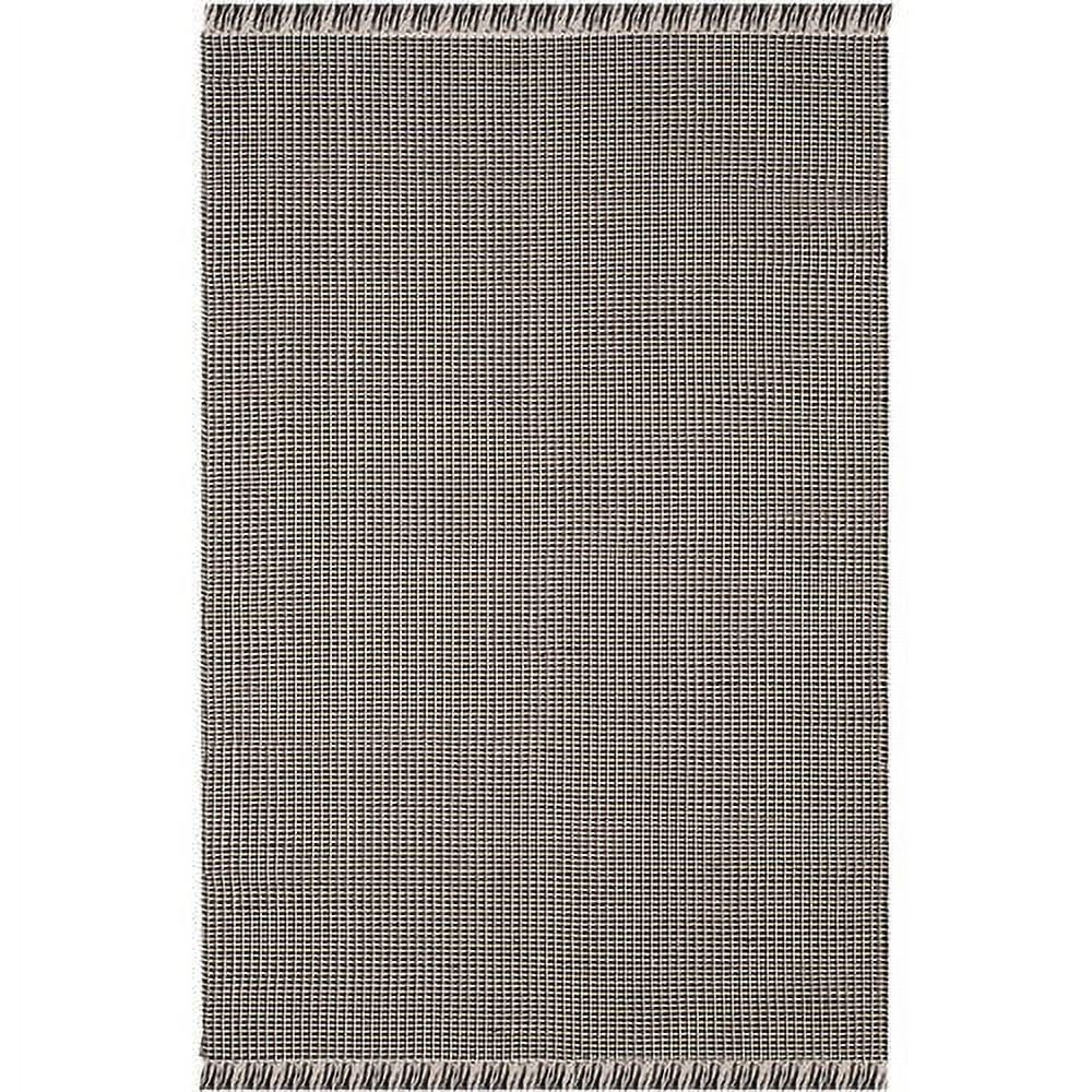 Ivory and Black Geometric Cotton Flat Weave Rug, 5' x 8'