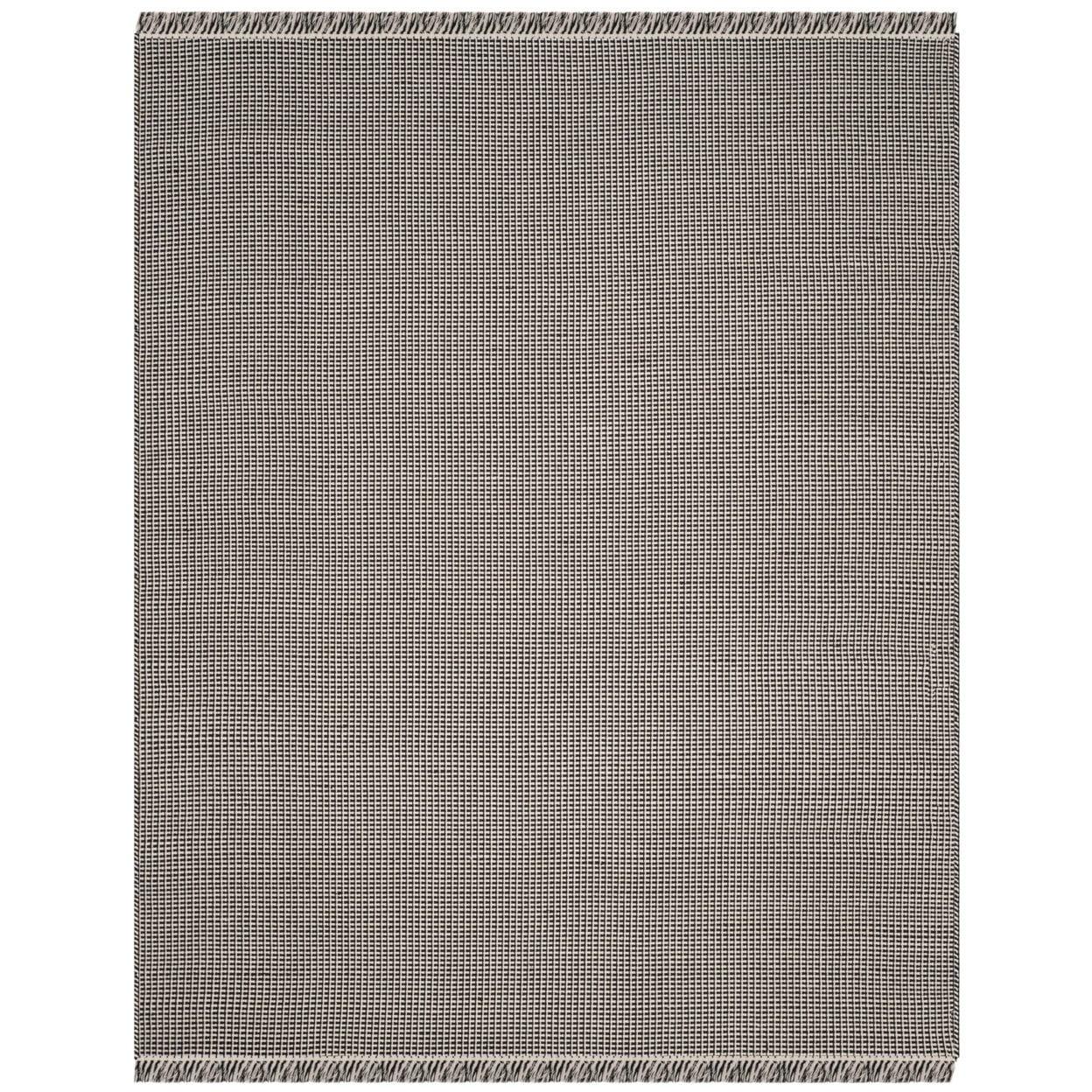 Ivory and Black Handwoven Cotton 8' x 10' Area Rug