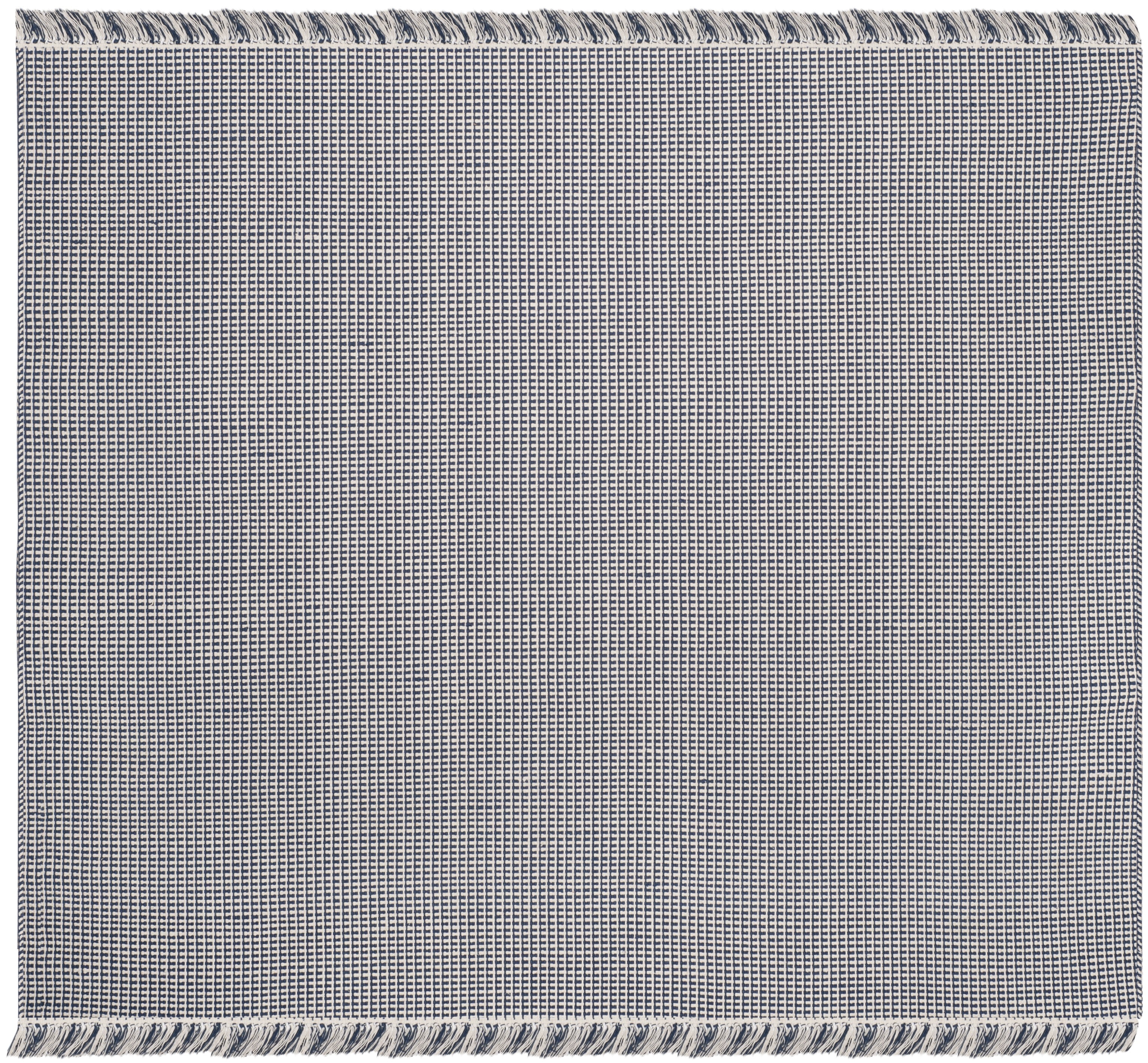 Ivory and Navy Handwoven Cotton Square Rug