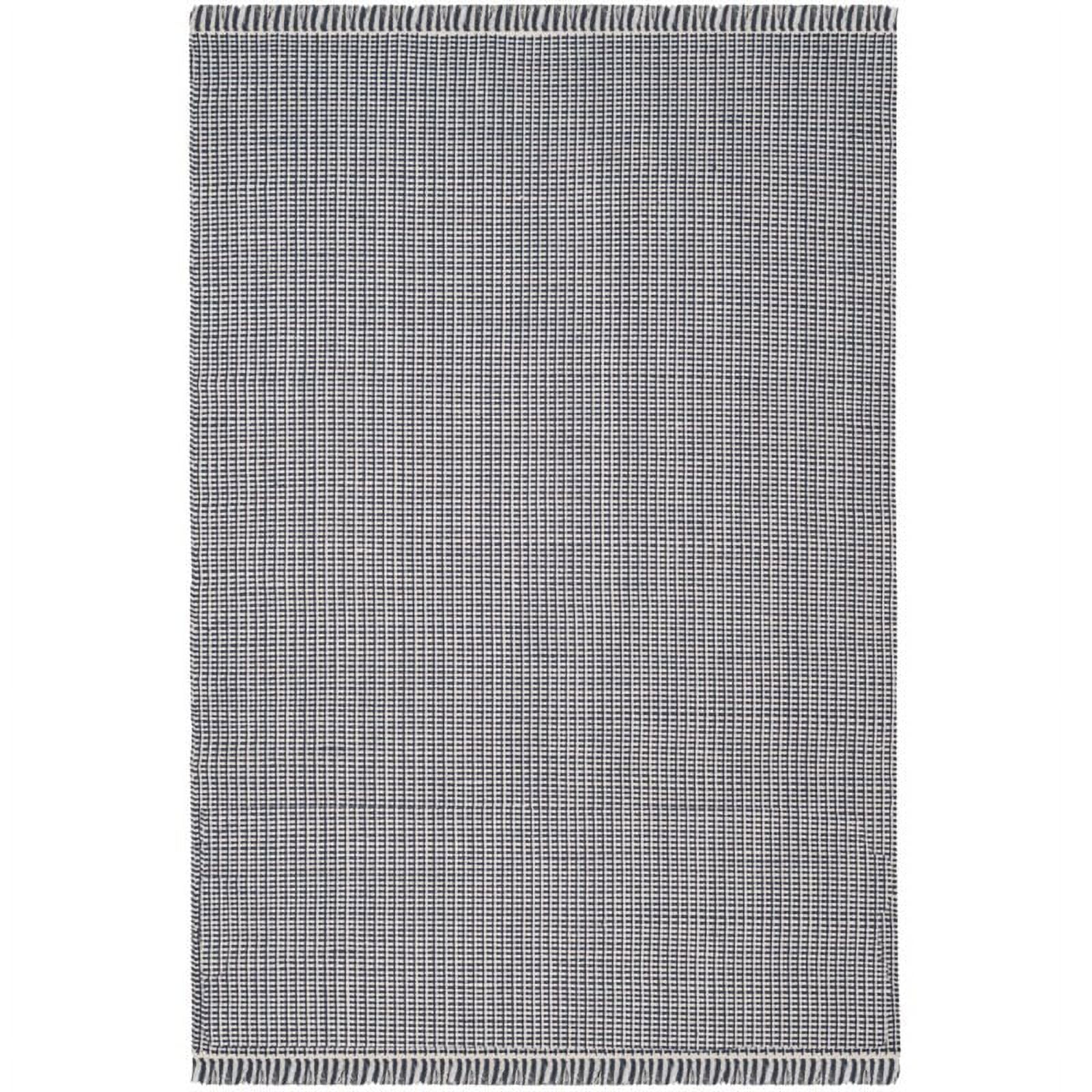 Handwoven Ivory/Navy Cotton Flatweave Area Rug 6' x 9'