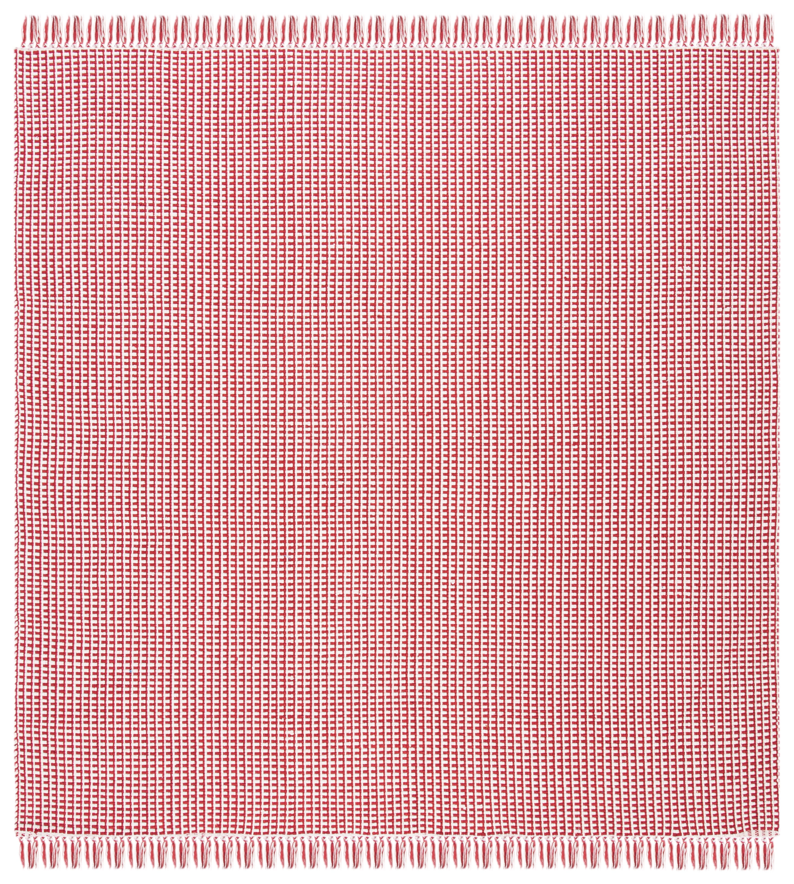 Ivory and Red Cotton 4' Square Handwoven Montauk Rug