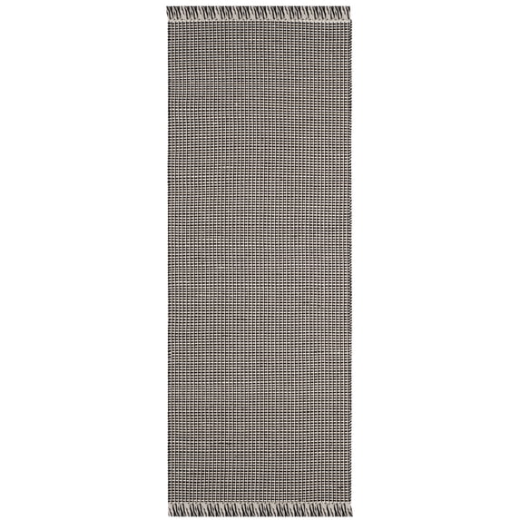 SAFAVIEH Montauk Patton Geometric Cotton Runner Rug, Ivory/Black, 2'3" x 22'