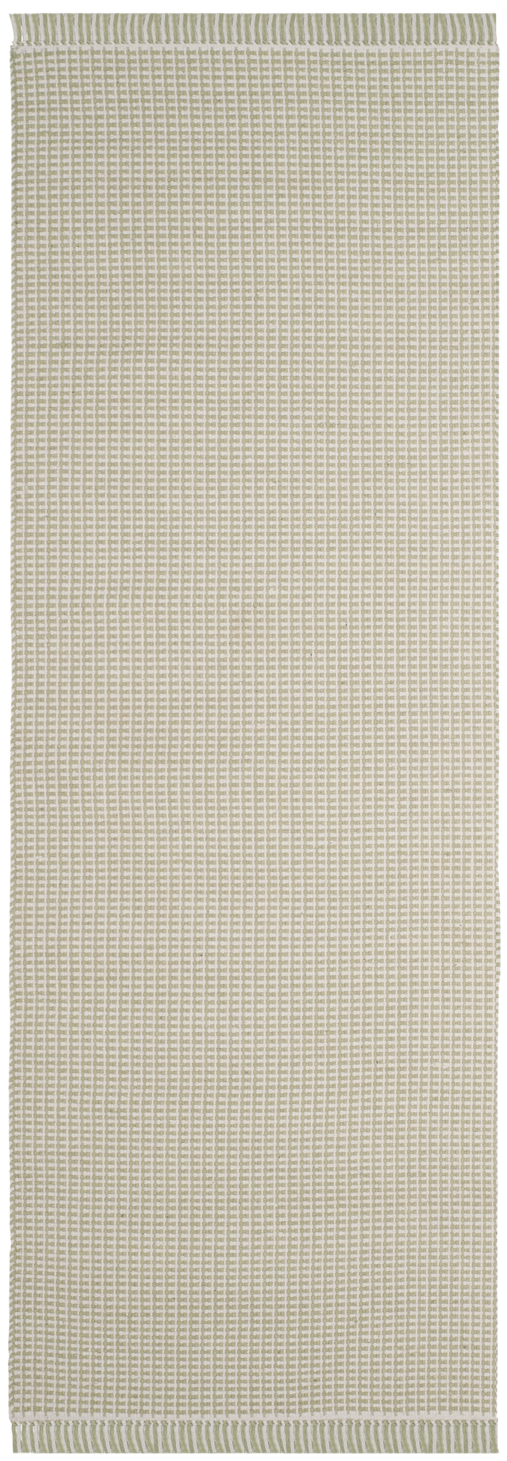 Ivory and Green Handwoven Cotton Runner Rug