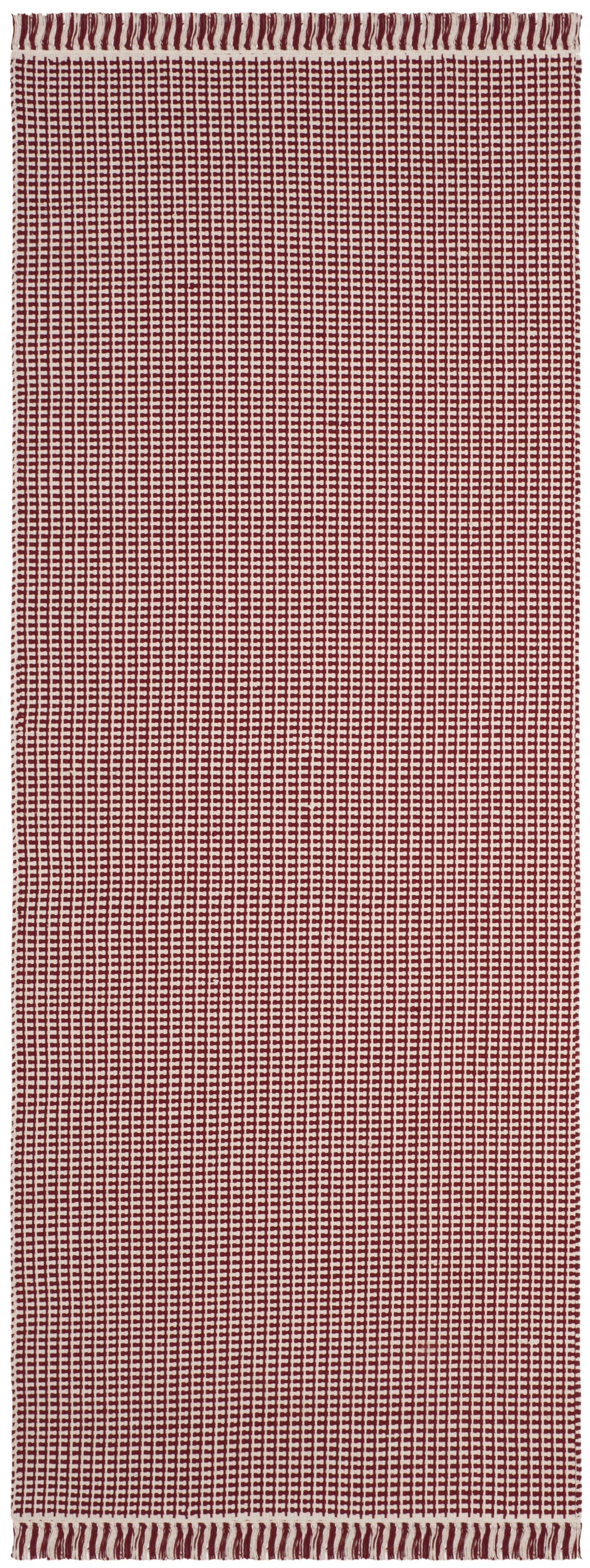 SAFAVIEH Montauk Patton Geometric Cotton Runner Rug, Ivory/Red, 2'3" x 10'