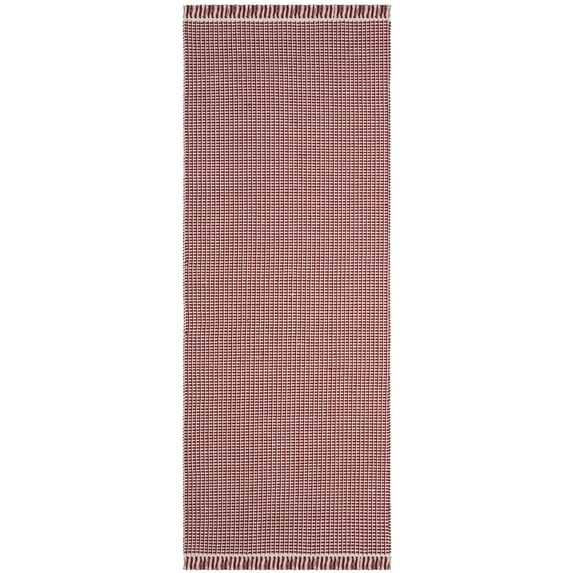 SAFAVIEH Montauk Patton Geometric Cotton Runner Rug, Ivory/Red, 2'3" x 6'