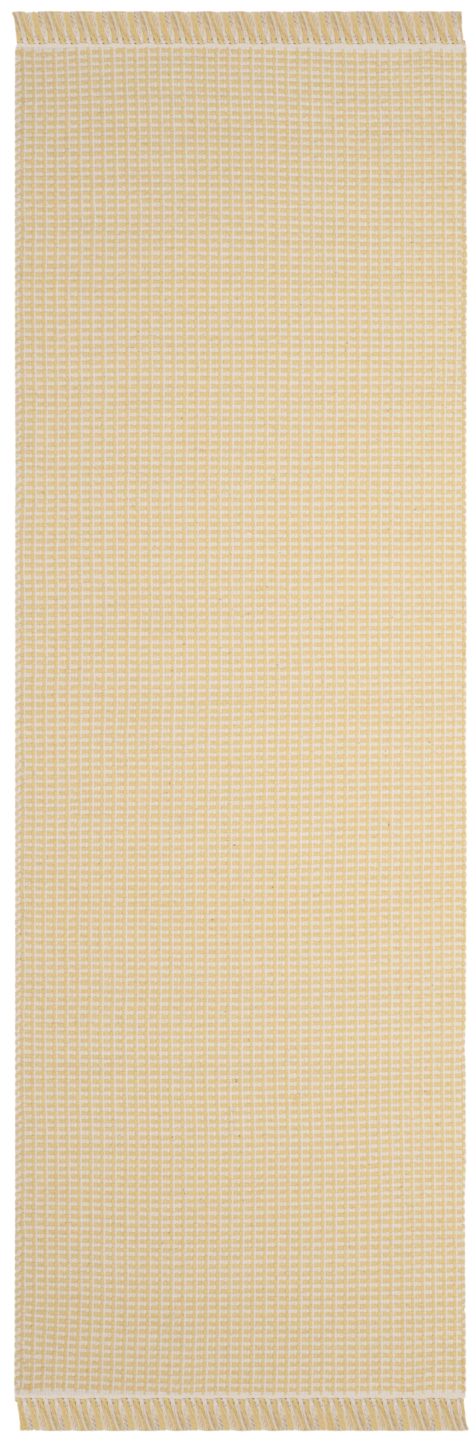 SAFAVIEH Montauk Patton Geometric Cotton Runner Rug, Ivory/Yellow, 2'3" x 12'