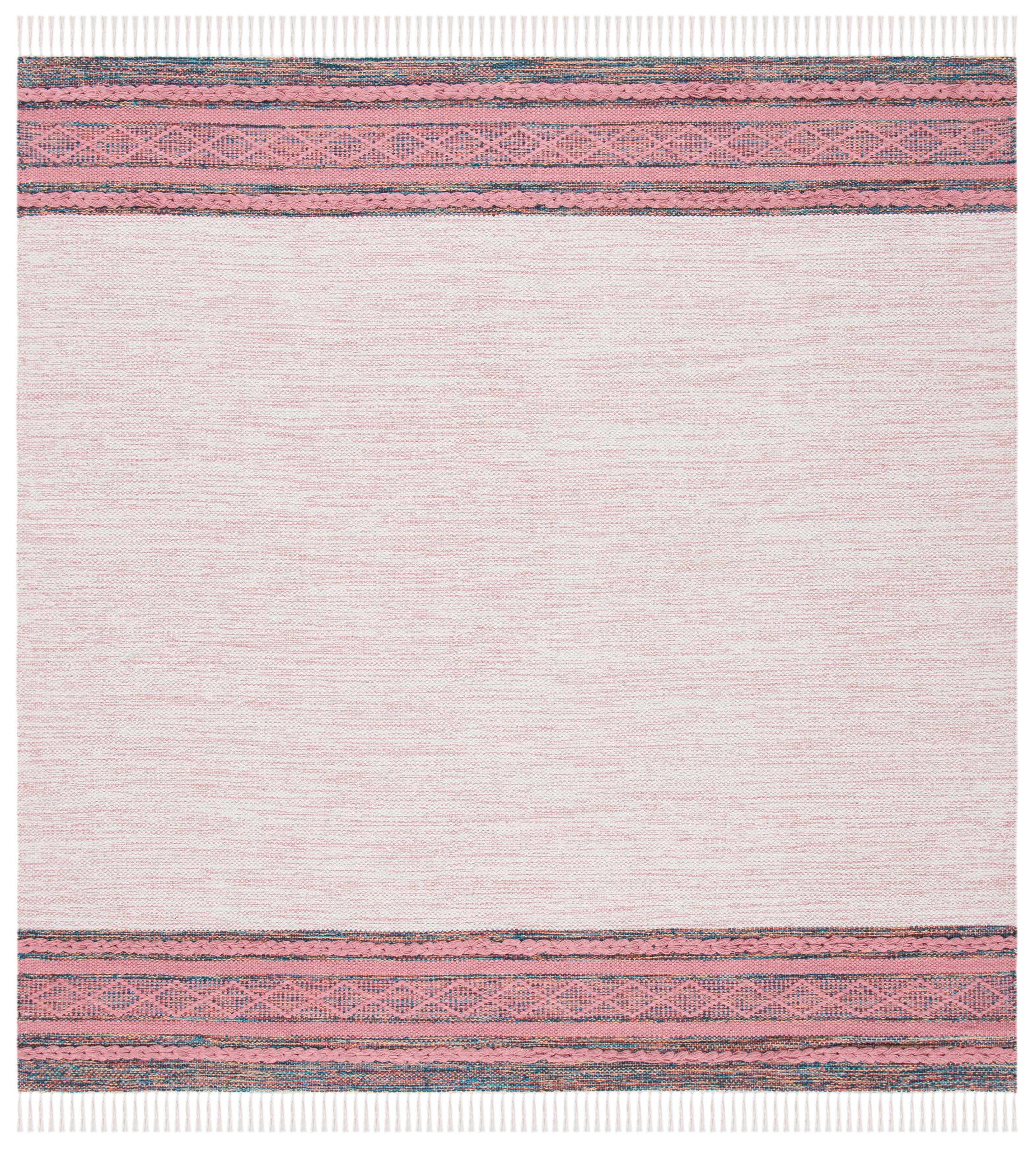 SAFAVIEH Montauk Phipp Southwestern Cotton Area Rug, Pink/Beige, 6' x 6' Square
