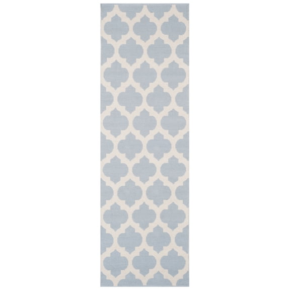 SAFAVIEH Montauk Proinsias Geometric Cotton Runner Rug, Light Blue/Ivory, 2'3" x 7'