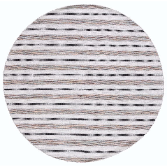 SAFAVIEH Montauk Raeburn Striped Cotton Area Rug, Grey/Ivory, 6' x 6' Round