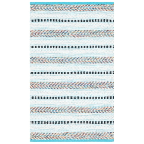 SAFAVIEH Montauk Raeburn Striped Cotton Area Rug, Turquoise/Ivory, 2' x 3'