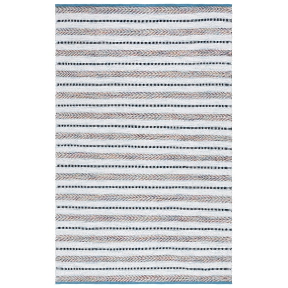 SAFAVIEH Montauk Raeburn Striped Cotton Area Rug, Turquoise/Ivory, 4' x 6'