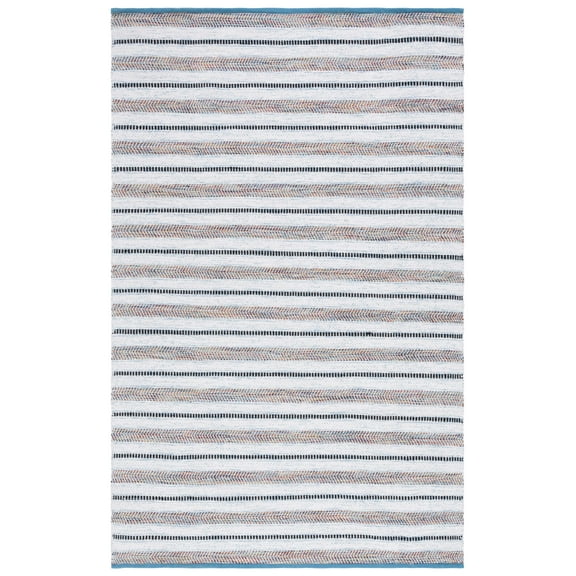 SAFAVIEH Montauk Raeburn Striped Cotton Area Rug, Turquoise/Ivory, 5' x 8'