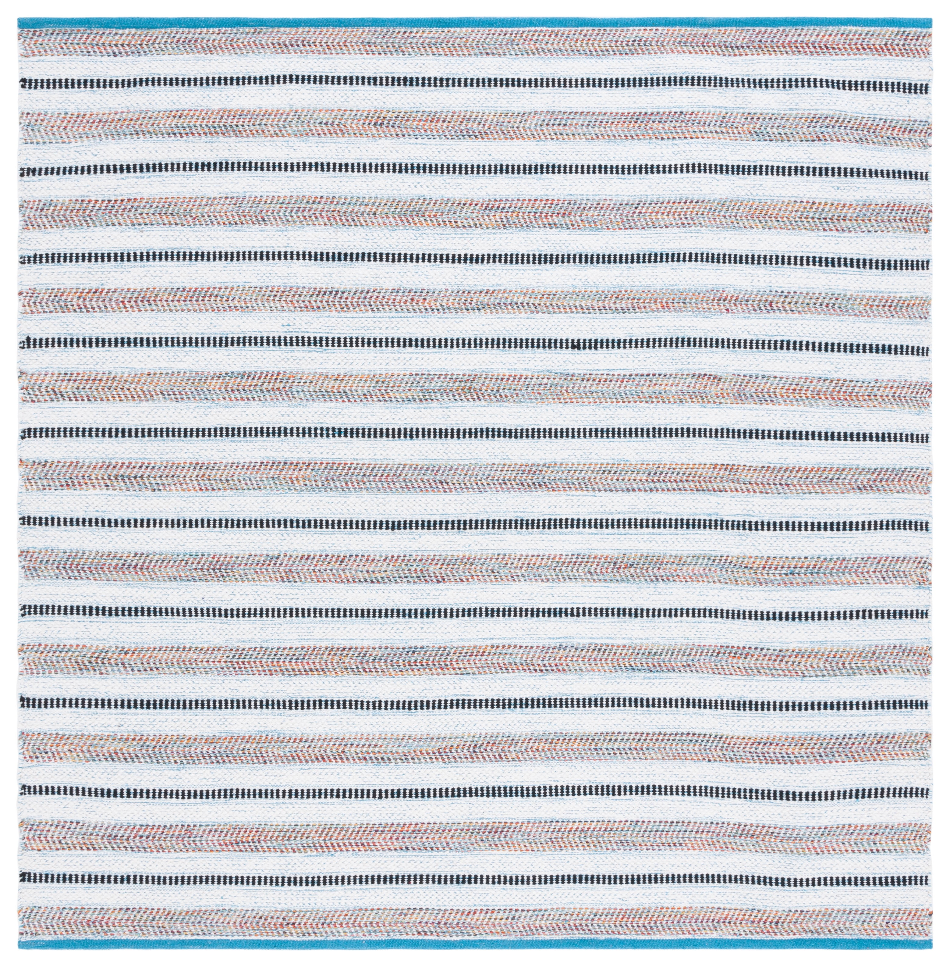 SAFAVIEH Montauk Raeburn Striped Cotton Area Rug, Turquoise/Ivory, 6' x 6' Square