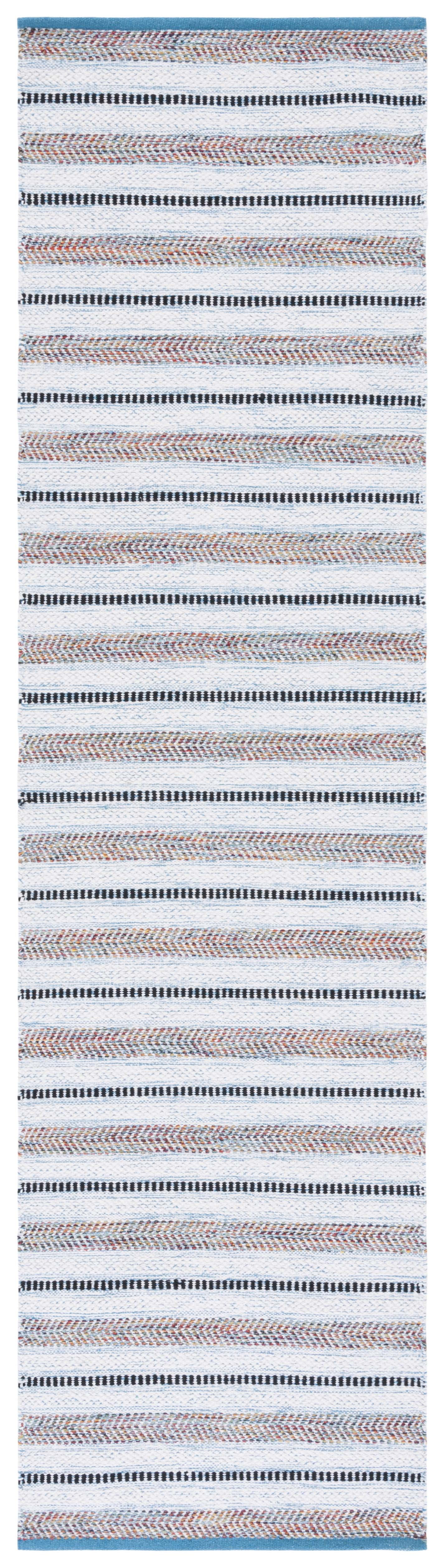 Ivory and Turquoise Handwoven Cotton Area Rug