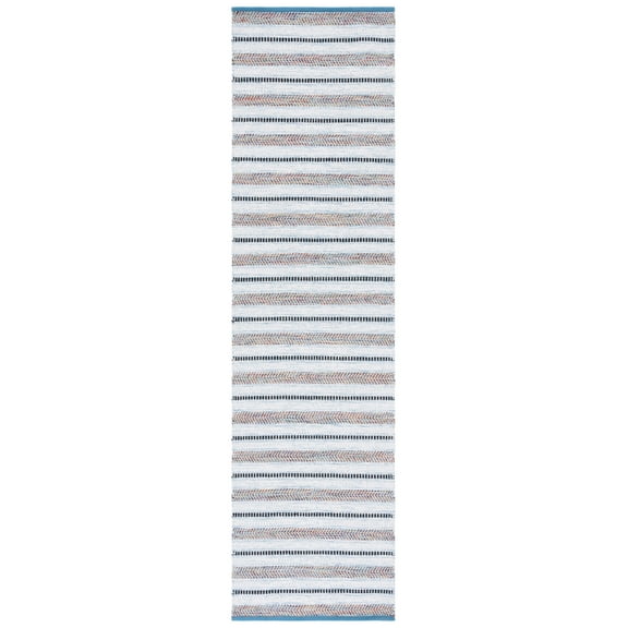 SAFAVIEH Montauk Raeburn Striped Cotton Runner Rug, Turquoise/Ivory, 2'3" x 9'