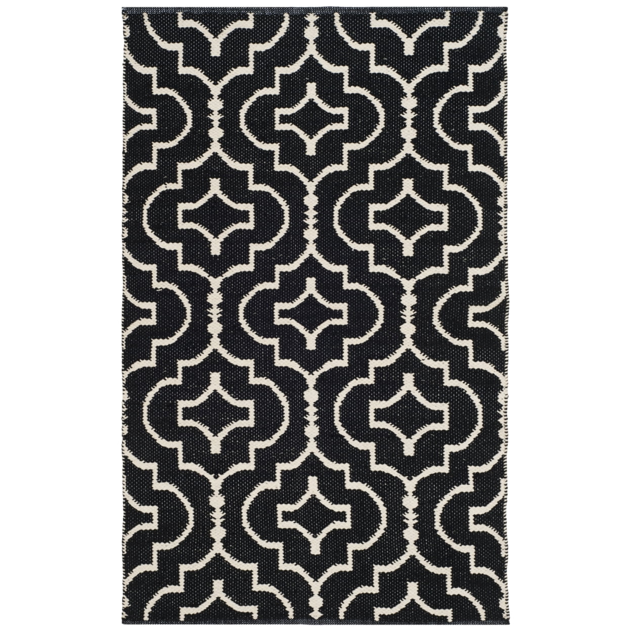 Handmade Black and Ivory Wool Cotton Reversible Area Rug 2'6" x 4'