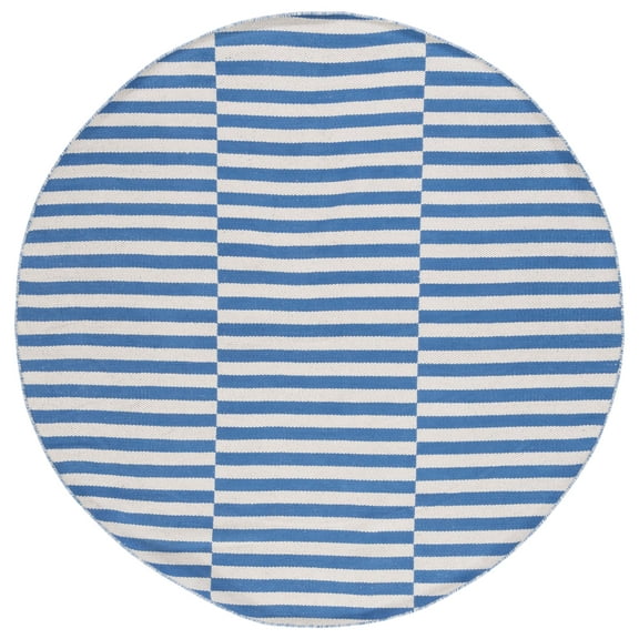SAFAVIEH Montauk Raeyln Geometric Cotton Area Rug, Ivory/Blue, 6' x 6' Round