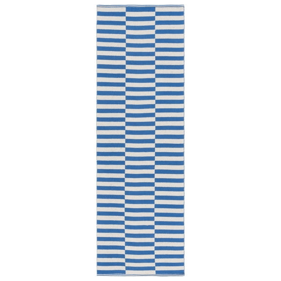 SAFAVIEH Montauk Raeyln Geometric Cotton Runner Rug, Ivory/Blue, 2'3" x 11'