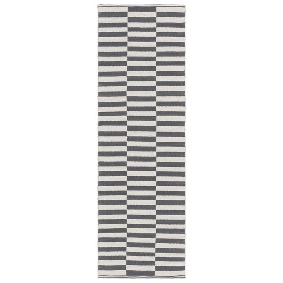SAFAVIEH Montauk Raeyln Geometric Cotton Runner Rug, Ivory/Grey, 2'3" x 15'