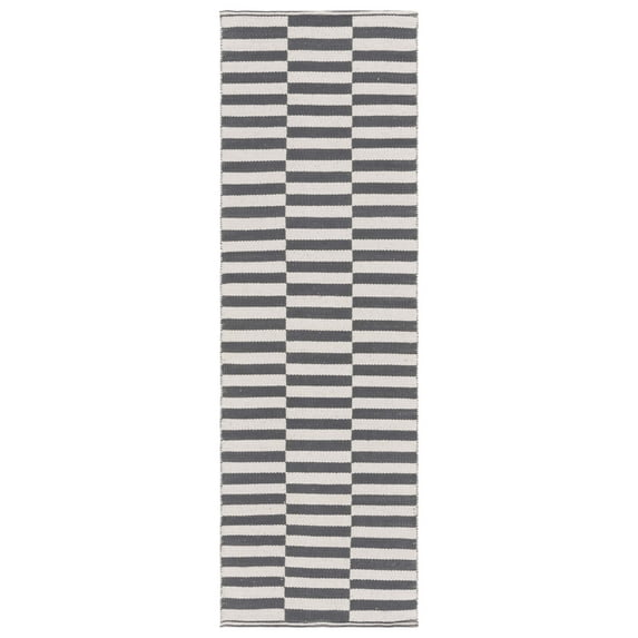 SAFAVIEH Montauk Raeyln Geometric Cotton Runner Rug, Ivory/Grey, 2'3" x 21'