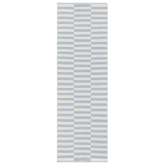 SAFAVIEH Montauk Raeyln Geometric Cotton Runner Rug, Ivory/Light Blue, 2'3" x 11'