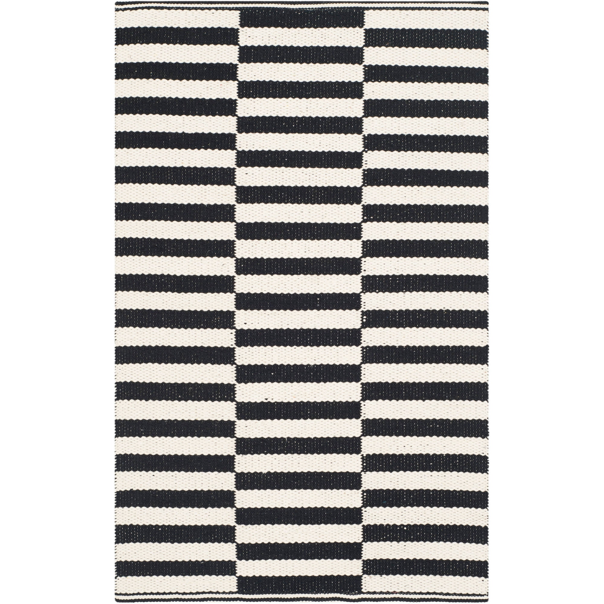 SAFAVIEH Montauk Raeyln Striped Cotton Area Rug, Ivory/Black, 2'3" x 3