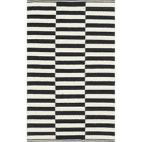 SAFAVIEH Montauk Raeyln Striped Cotton Area Rug, Ivory/Black, 2'3" x 3'9"
