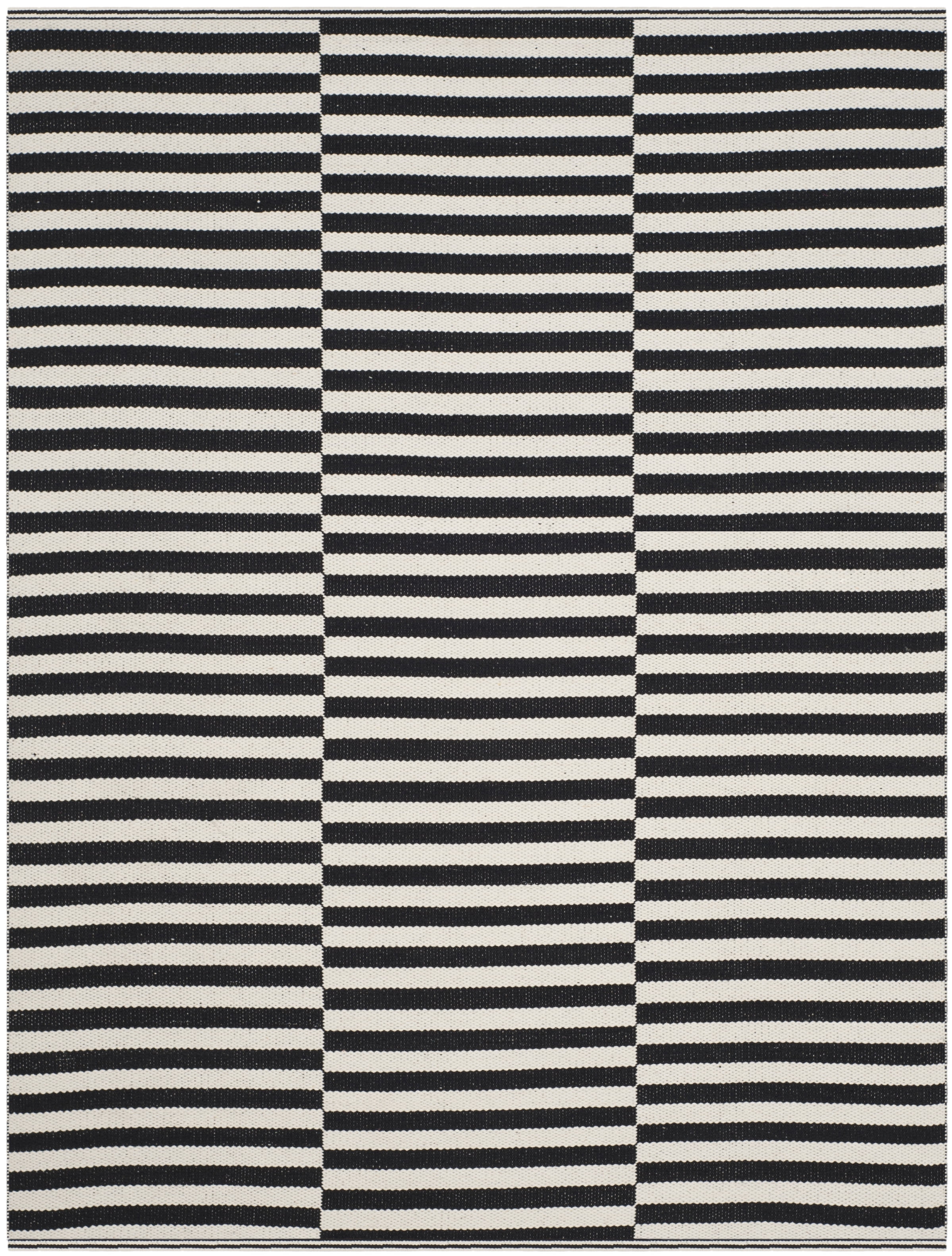 Coastal Charm Black and Ivory Handwoven Wool-Cotton 8' x 10' Rug