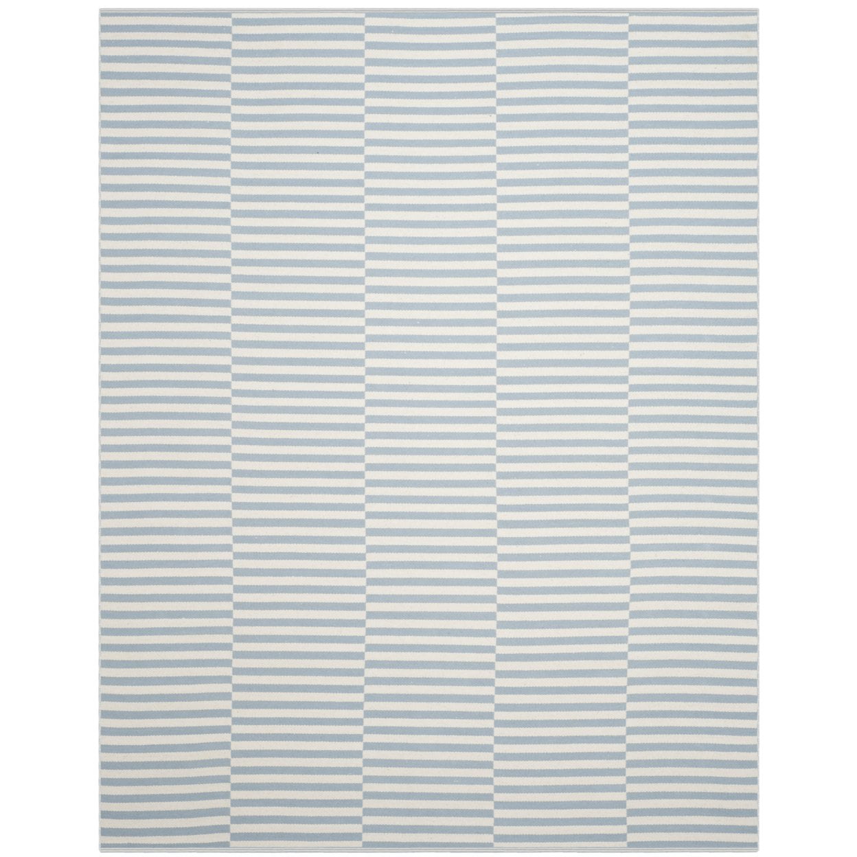 Ivory and Light Blue Handmade Cotton Stripe Rug 5' x 7'
