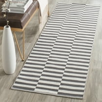 SAFAVIEH Montauk Raeyln Striped Cotton Runner Rug, Ivory/Grey, 2'3" x 9'