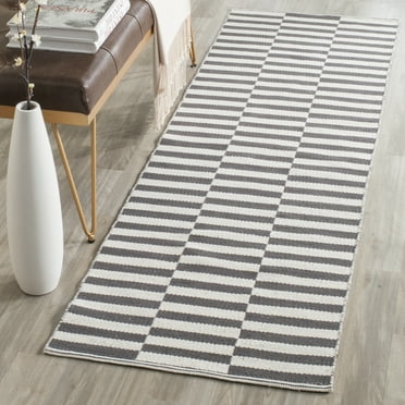 SAFAVIEH Montauk Raeyln Striped Cotton Runner Rug, Ivory/Grey, 2'3" x 9'