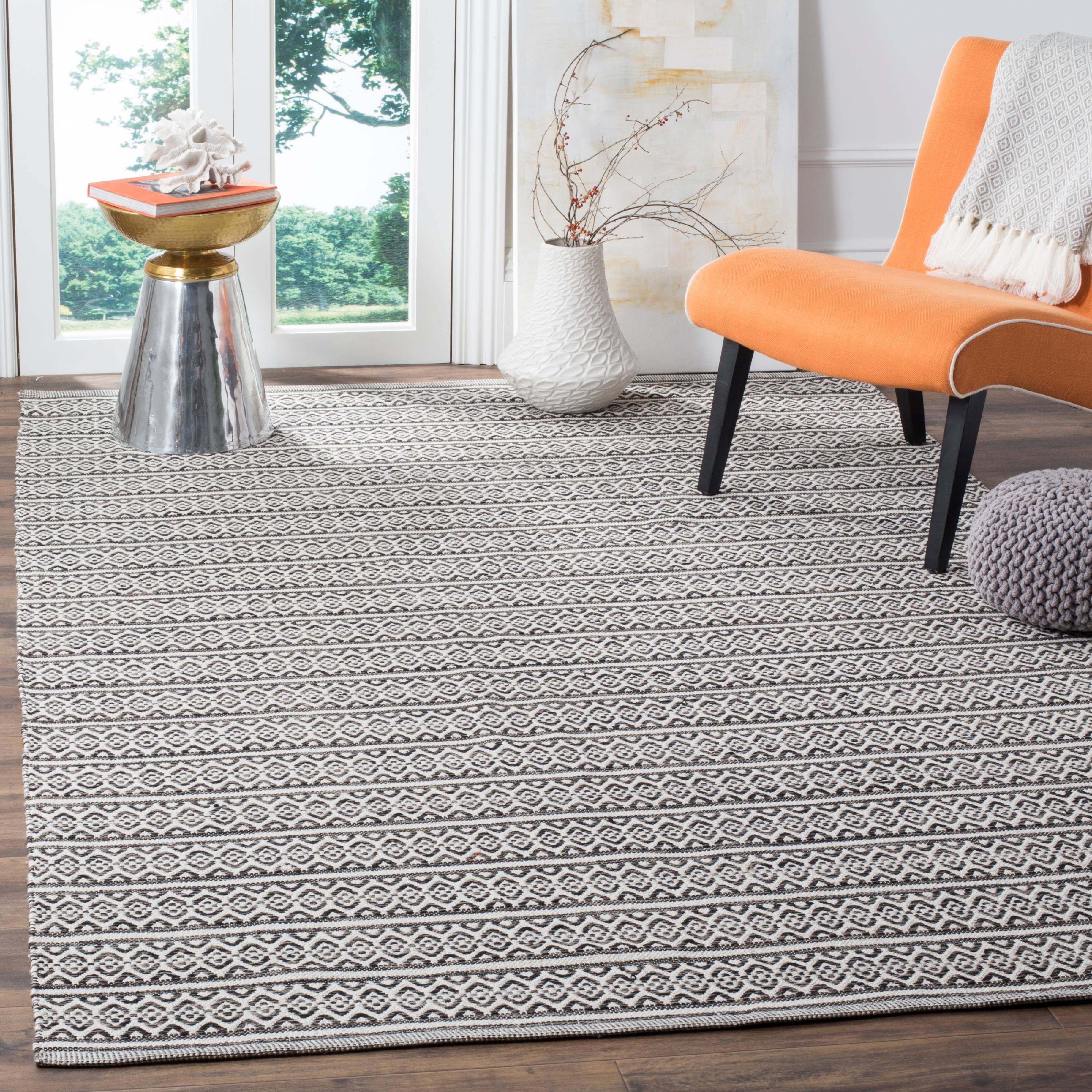 SAFAVIEH Montauk Randall Geometric Striped Cotton Area Rug, Ivory/Black, 10' x 14'