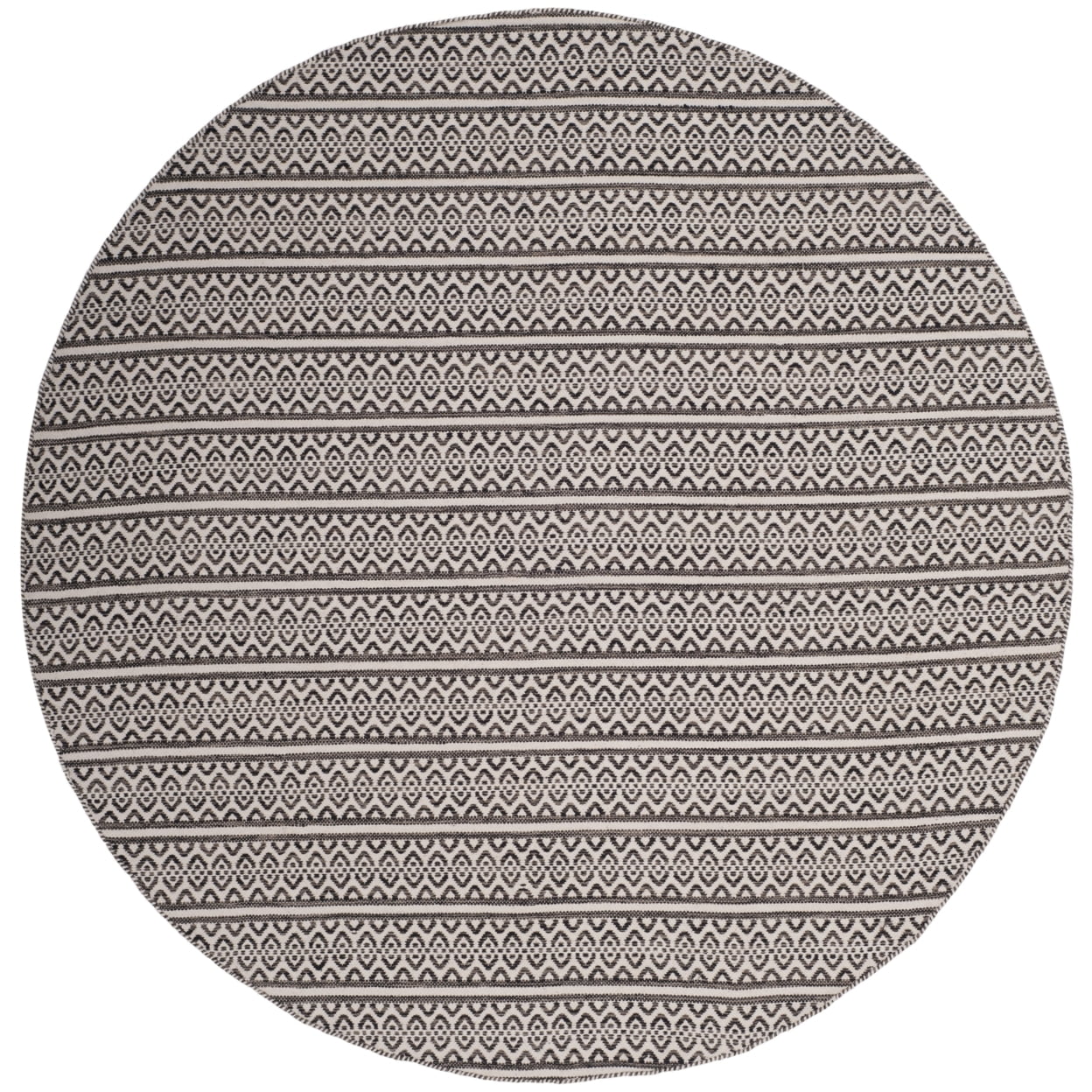 Ivory and Black Round Handwoven Cotton Wool Rug
