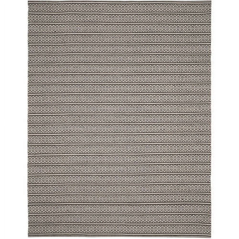 Ivory and Black Handwoven Cotton Striped 9' x 12' Area Rug