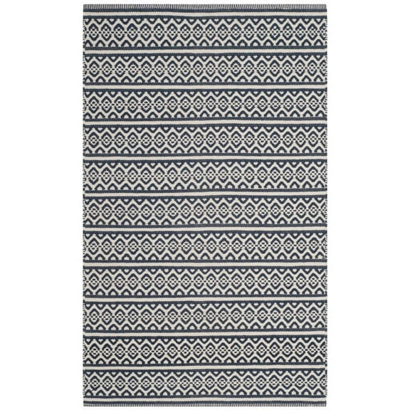 SAFAVIEH Montauk Randall Geometric Striped Cotton Area Rug, Ivory/Navy, 3' x 5'