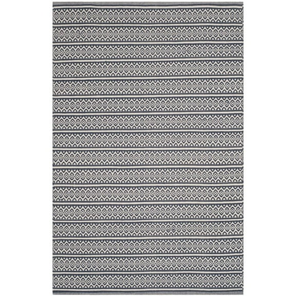 SAFAVIEH Montauk Randall Geometric Striped Cotton Area Rug, Ivory/Navy, 4' x 6'