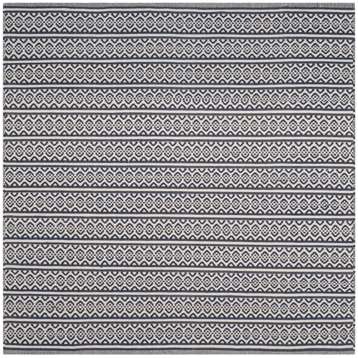 Ivory and Navy Cotton Stripe Handmade Reversible Square Rug