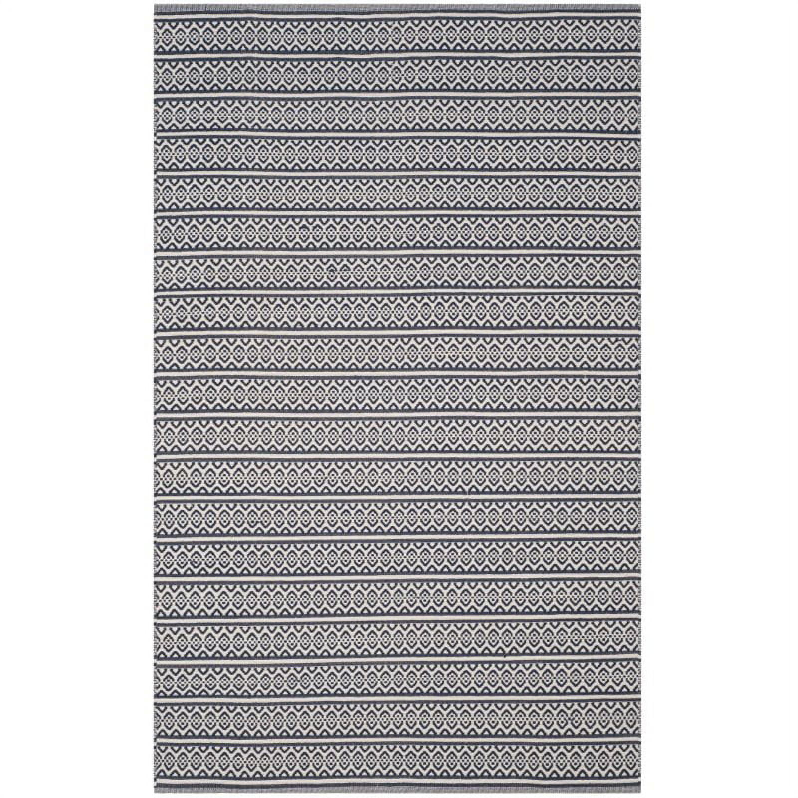 Ivory and Navy Handwoven Cotton Flatweave Area Rug 6' x 9'