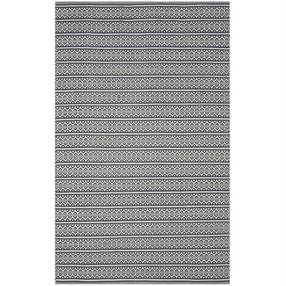 SAFAVIEH Montauk Randall Geometric Striped Cotton Area Rug, Ivory/Navy, 6' x 9'