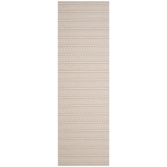SAFAVIEH Montauk Randall Geometric Striped Cotton Runner Rug, Ivory/Grey, 2'3" x 8'