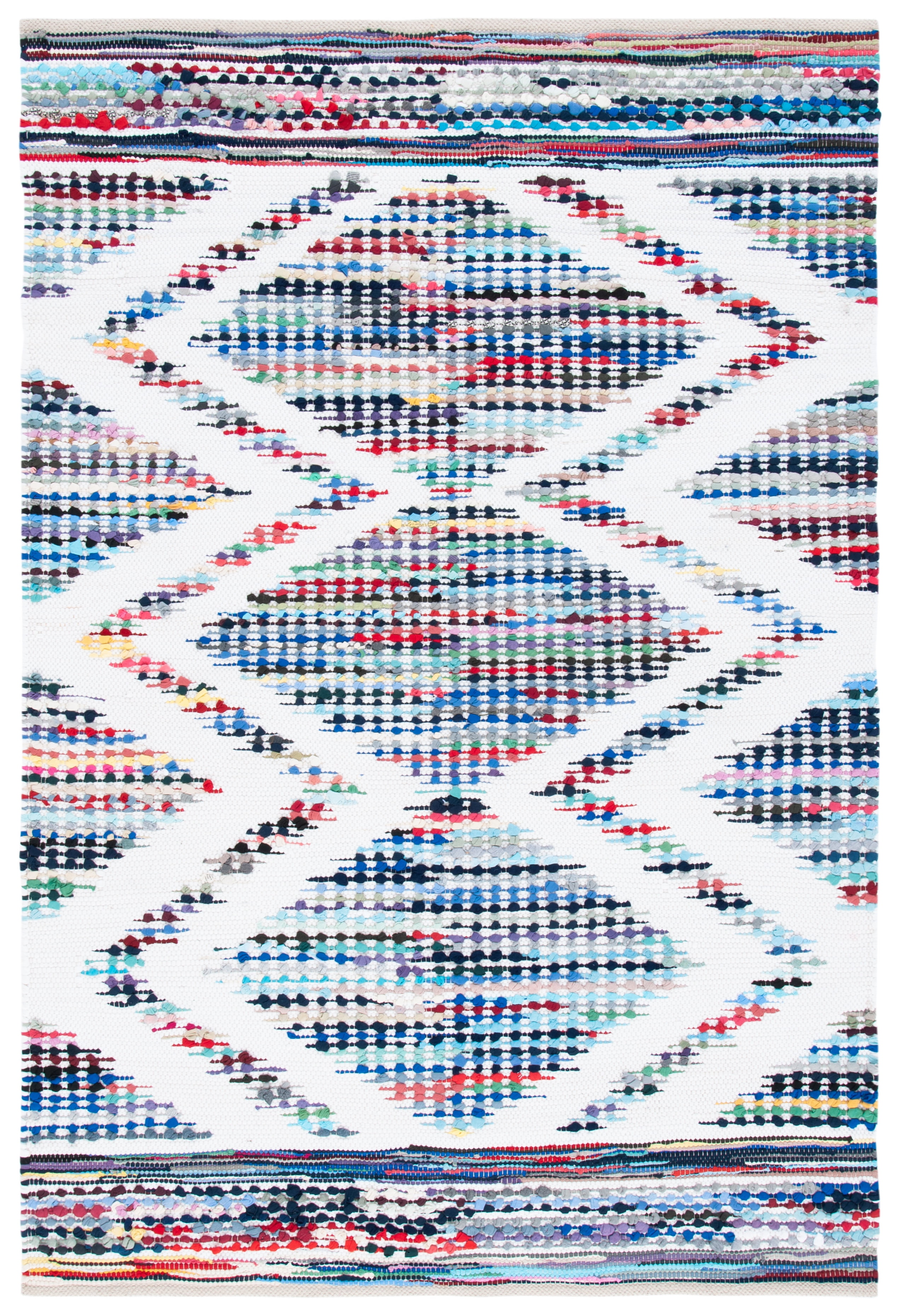 SAFAVIEH Montauk Rayen Diamond Area Rug, Ivory/Blue, 4' x 6'